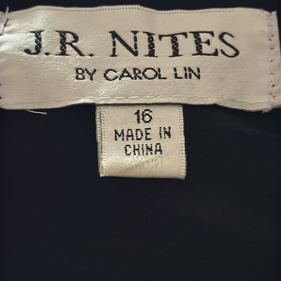 J.R. Notes by Carol Lin black ivory tan embroidered V cleavage full dress Sz 16 - Picture 5 of 9